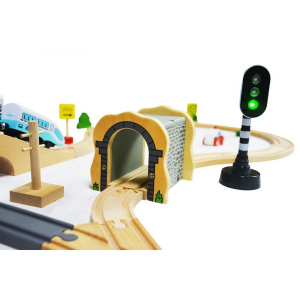 Jucarie cale ferata din lemn cu tren cu baterii Ecotoys HM015147, 69 elemente, multicolor [8]