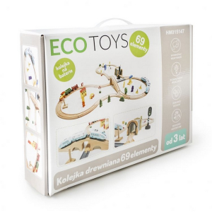 Jucarie cale ferata din lemn cu tren cu baterii Ecotoys HM015147, 69 elemente, multicolor [9]