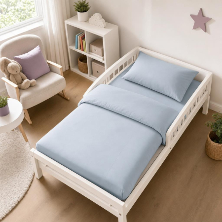 Lenjerii patuturi - Lenjerie in 3 piese Bleu Uni pentru pat copii 0-5 ani compatibila cu saltea 120x60 cm