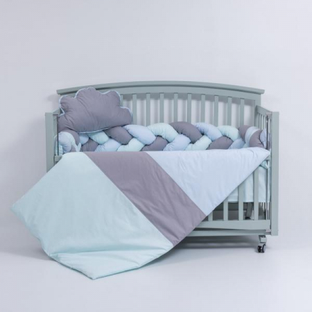 Lenjerii patut 120 x 60 cm - Lenjerie MyKids 6 piese Gray-Blue fara baldachin 120x60 cm