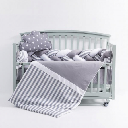 Lenjerii patut 120 x 60 cm - Lenjerie MyKids 6 piese Gray-White fara baldachin 120x60 cm