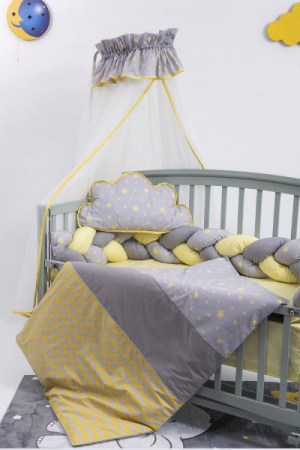 Lenjerii patut 120 x 60 cm - Lenjerie MyKids 8 piese Gray-Yellow cu baldachin 120x60 cm