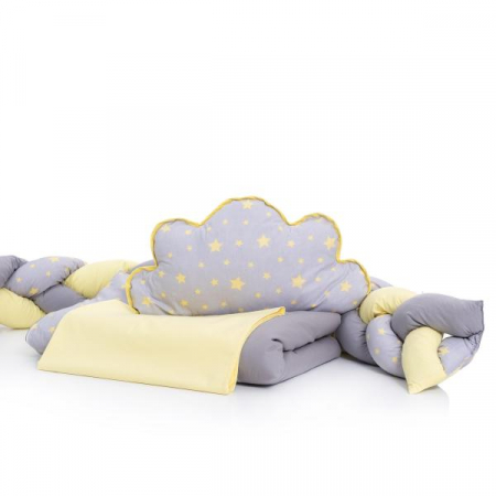Lenjerie MyKids 8 piese Gray-Yellow cu baldachin 120x60 cm [4]