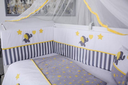 Lenjerie MyKids 9 piese Elephant gri-galben fara baldachin 120x60 cm [2]