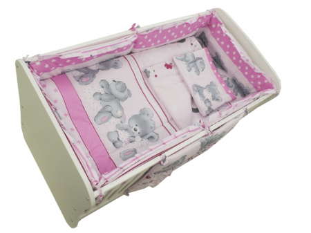 Lenjerii patut 120 x 60 cm - Lenjerie MyKids Teddy Hug Roz M2 4+1 Piese 120x60