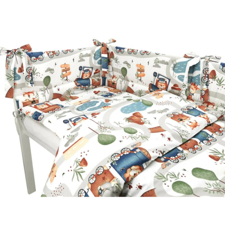 Lenjerie patut cu 3 piese, MimiNu, pentru patut 120x60 cm, cu protectie laterala, din bumbac, din bumbac, Zoo in train [2]