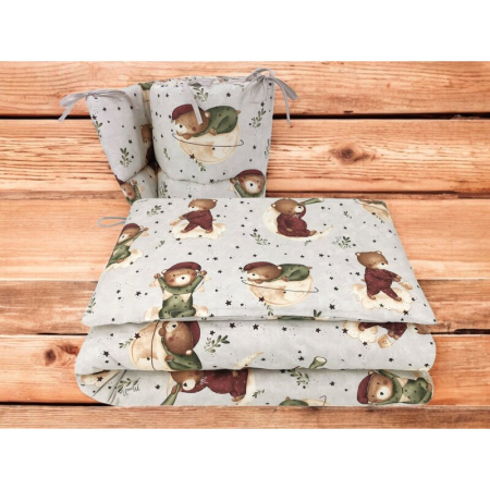 Lenjerie patut cu 3 piese, MimiNu, pentru patut 120x60 cm, cu protectie laterala, din bumbac, Teddy Bear On Moon [1]