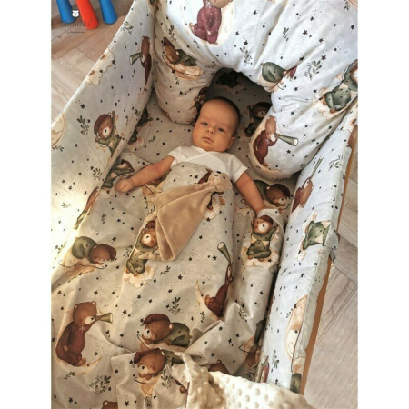 Lenjerie patut cu 3 piese, MimiNu, pentru patut 120x60 cm, cu protectie laterala, din bumbac, Teddy Bear On Moon [7]