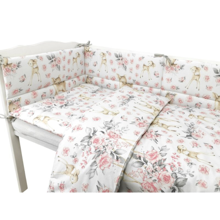 Lenjerie patut cu 4 piese, MimiNu, pentru patut 120x60 cm, cu doua protectii laterale, din bumbac, Sweet Deer Pink [2]