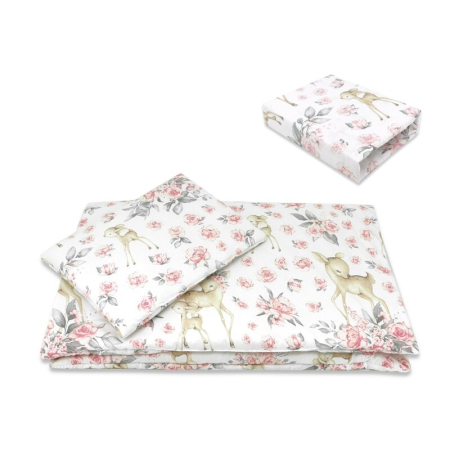 Lenjerie patut cu 5 piese, MimiNu, Cu cearceaf 120x60 cm, Pilota, Pernuta, 2 aparatori, Din bumbac certificat Oeko Tex Standard 100, Sweet Deer Pink [3]
