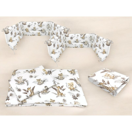 Lenjerie patut cu 5 piese, MimiNu, cu cearceaf 120x60 cm, Pilota, Pernuta, 2 aparatori, din bumbac, Savanna [1]