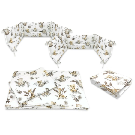 Lenjerii patut 120 x 60 cm - Lenjerie patut cu 5 piese, MimiNu, cu cearceaf 120x60 cm, Pilota, Pernuta, 2 aparatori, din bumbac, Savanna