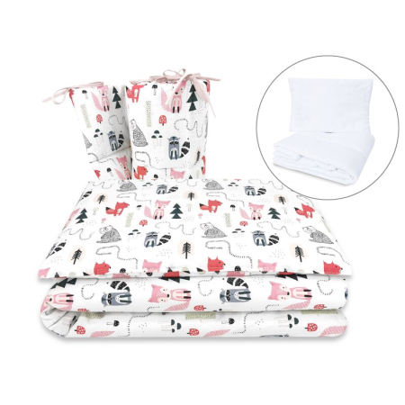 Lenjerii patut 120 x 60 cm - Lenjerie patut cu 5 piese, MimiNu, pentru patut 120x60 cm, cu pilota si perna, din bumbac, Fox