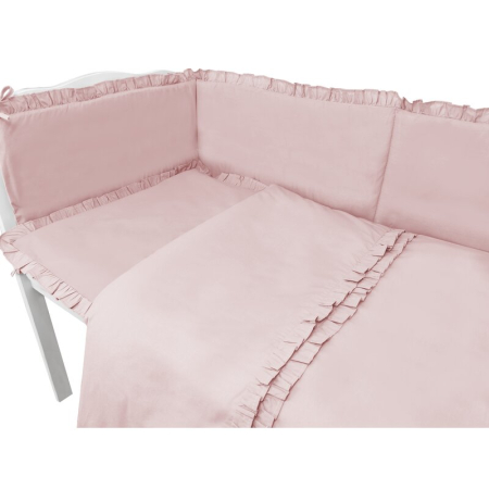 Lenjerie patut cu 6 piese, MimiNu, pentru patut 120x60 cm, cu volanase, cu pilota si perna, cu doua aparatori laterale, din bumbac, Colectia Royal, Powder Pink [3]