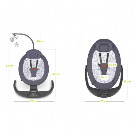 Lionelo - Balansoar si sezlong copii Ralf 2 in 1 Electric cu telecomanda si cablu USB Gri Grafit [16]