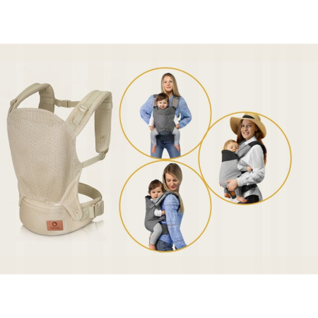 Marsupiu ergonomic, Lionelo, Margareet Air, 3 pozitii de purtare, 4 luni+, Pana la 20 Kg, Material respirabil 3D Air Mesh, Catarama dubla de siguranta, Bej [14]