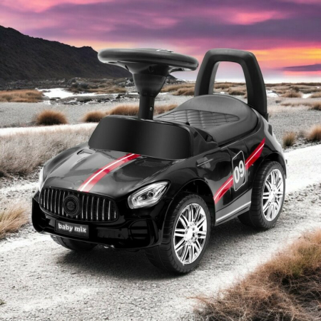 Masinuta de impins, Baby Mix, Racer, Pana la 25 kg, cu volan, cu sunete, cu suport jucarii sub sezut si spatar confortabil, 12 luni+, Black [1]