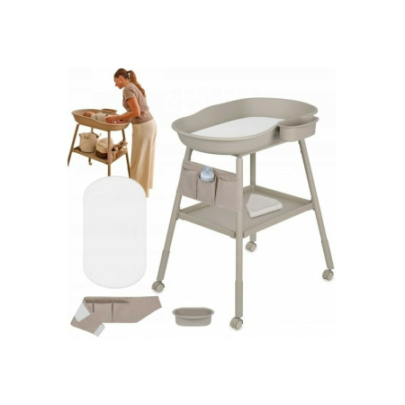 Masuta de infasat, Lionelo, Rosie, Cu saltea de infasat inclusa si roti, Spatiu pentru depozitare, Reglabila pe inaltime, Sustine 11 kg, 65x78x100 cm, 0 luni+, Bej [5]