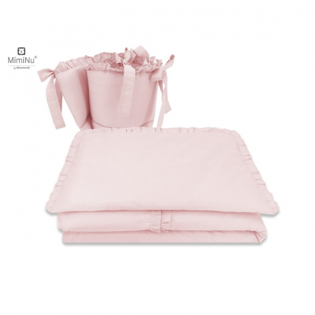 MimiNu - Set lenjerie patut 5 piese, cu volanase, cu pilota si perna, din bumbac, pentru patut 120x60 cm, Colectia Royal, Powder Pink [3]