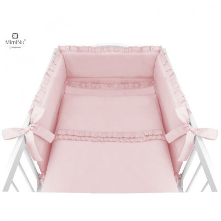 MimiNu - Set lenjerie patut 5 piese, cu volanase, cu pilota si perna, din bumbac, pentru patut 120x60 cm, Colectia Royal, Powder Pink [1]