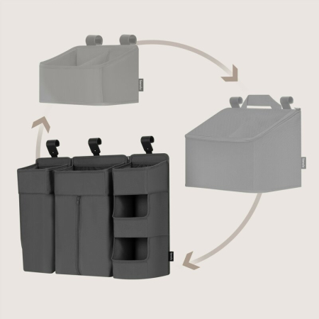 Organizator multifunctional, Lionelo, Sidepocket L, 58x11x58 cm, 3 parti independente cu multiple buzunare, Universal, Constructie ranforsata, Gri [17]