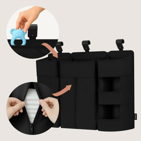 Organizator multifunctional, Lionelo, Sidepocket L, 58x11x58 cm, 3 parti independente cu multiple buzunare, Universal, Constructie ranforsata, Negru [12]