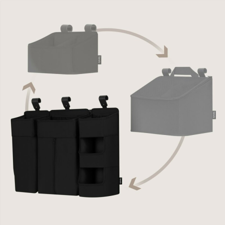 Organizator multifunctional, Lionelo, Sidepocket L, 58x11x58 cm, 3 parti independente cu multiple buzunare, Universal, Constructie ranforsata, Negru [17]