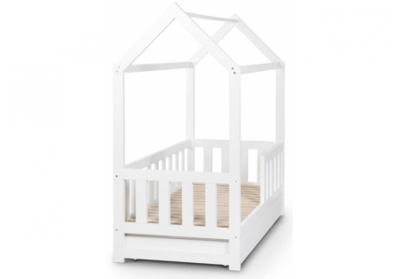 Pat tineret casuta Klups Liv Alb 160x80 cu sertar [3]