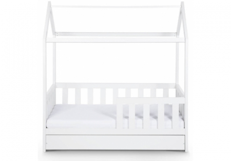 Pat tineret casuta Klups Liv Alb 160x80 cu sertar [5]