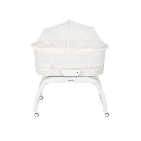 Patut balansoar, Lionelo, Coral, cu landou ergonomic detasabil, Functie de balansare integrata, Functie de cantar, Sunete si cantece de leagan, cu roti, Panou tactil sau telecomanda, 0-9 kg,  Alb [11]