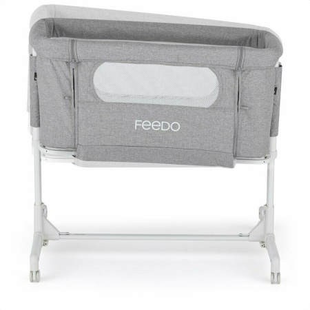 Patut co-sleeper 2 in 1, Feedo, Pliabil, Reglabil in 5 pozitii, Cu laterala detasabila, Cu roti, Greutate maxima suportata 9 kg, 0-5 luni, Gri [2]
