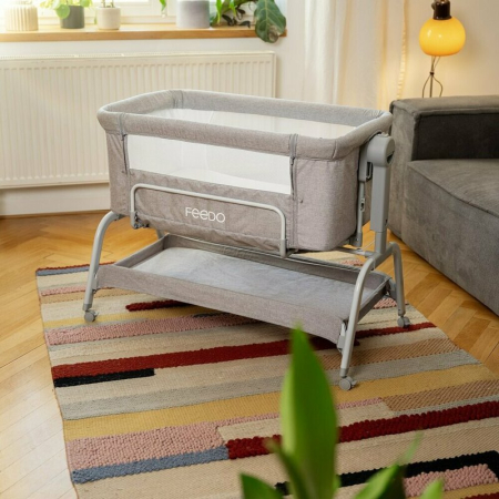 Patut co-sleeper, Feedo, Cu sistem de leganare, Inaltime adjustabila pana la 57-69 cm, sustine pana la 9 kg, 0 luni+ Gri [4]