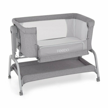 Patut co-sleeper, Feedo, Cu sistem de leganare, Inaltime adjustabila pana la 57-69 cm, sustine pana la 9 kg, 0 luni+ Gri [5]