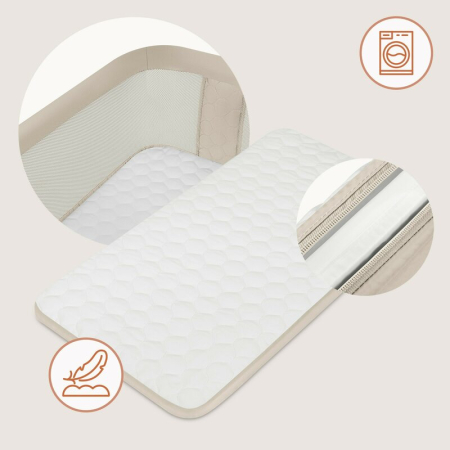 Patut co-sleeper, Lionelo, Pari, Multifunctional, Cu leganare, Reglabil in 6 pozitii pe inaltime, Saltea cu densitate T25, Geanta transport, 84x48x70-80 cm, Bej [20]