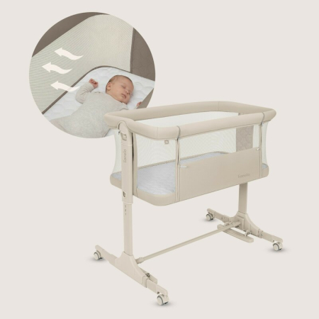 Patut co-sleeper, Lionelo, Pari, Multifunctional, Cu leganare, Reglabil in 6 pozitii pe inaltime, Saltea cu densitate T25, Geanta transport, 84x48x70-80 cm, Bej [21]