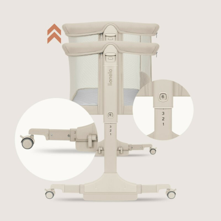 Patut co-sleeper, Lionelo, Pari, Multifunctional, Cu leganare, Reglabil in 6 pozitii pe inaltime, Saltea cu densitate T25, Geanta transport, 84x48x70-80 cm, Bej [22]