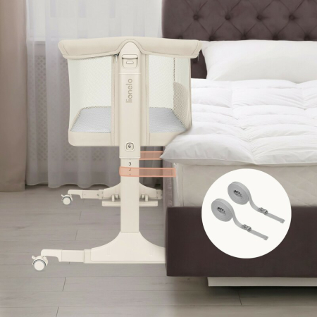 Patut co-sleeper, Lionelo, Pari, Multifunctional, Cu leganare, Reglabil in 6 pozitii pe inaltime, Saltea cu densitate T25, Geanta transport, 84x48x70-80 cm, Bej [18]
