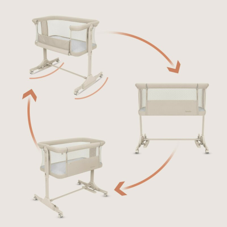 Patut co-sleeper, Lionelo, Pari, Multifunctional, Cu leganare, Reglabil in 6 pozitii pe inaltime, Saltea cu densitate T25, Geanta transport, 84x48x70-80 cm, Bej [3]