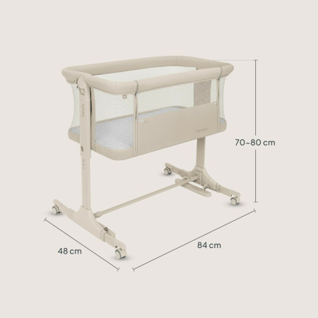 Patut co-sleeper, Lionelo, Pari, Multifunctional, Cu leganare, Reglabil in 6 pozitii pe inaltime, Saltea cu densitate T25, Geanta transport, 84x48x70-80 cm, Bej [24]