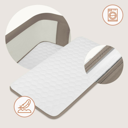 Patut co-sleeper, Lionelo, Pari, Multifunctional, Cu leganare, Reglabil in 6 pozitii pe inaltime, Saltea cu densitate T25, Geanta transport, 84x48x70-80 cm, Taupe [20]