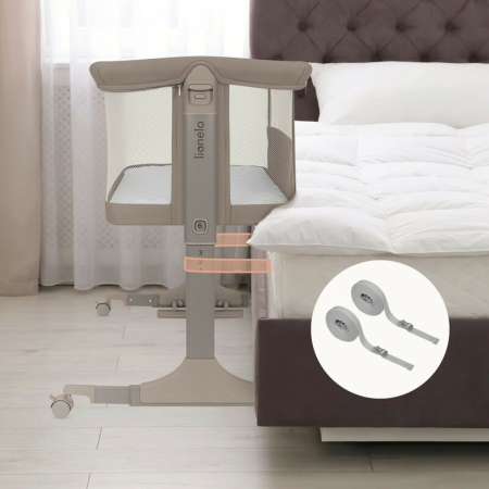Patut co-sleeper, Lionelo, Pari, Multifunctional, Cu leganare, Reglabil in 6 pozitii pe inaltime, Saltea cu densitate T25, Geanta transport, 84x48x70-80 cm, Taupe [18]