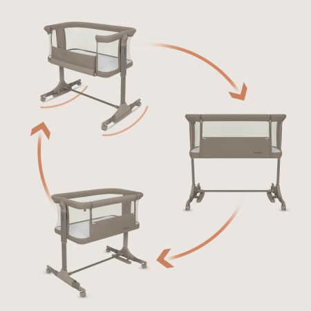 Patut co-sleeper, Lionelo, Pari, Multifunctional, Cu leganare, Reglabil in 6 pozitii pe inaltime, Saltea cu densitate T25, Geanta transport, 84x48x70-80 cm, Taupe [3]