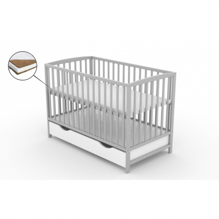Patuturi lemn pana la 120 x 60 cm - Patut cu sertar VESSANTI ARES - Gri + Saltea Cocos 12 cm