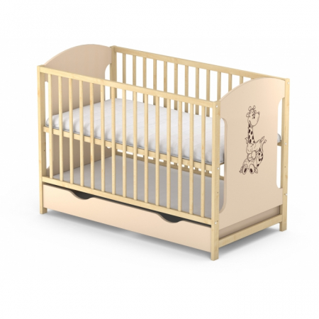 Patuturi lemn pana la 120 x 60 cm - Patut cu sertar VESSANTI MILO GIRAFA - Crem cu natur