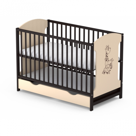 Patuturi lemn pana la 120 x 60 cm - Patut cu sertar VESSANTI MILO GIRAFA - Crem cu wenge