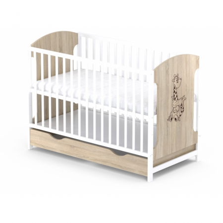 Patuturi lemn pana la 120 x 60 cm - Patut cu sertar VESSANTI MILO GIRAFA - Stejar cu alb