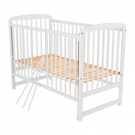 Patut din lemn Ola 120x60 cm cu laterala culisanta Alb BabyNeeds [3]