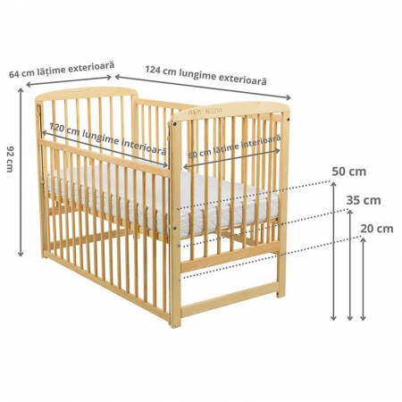 Patut din lemn Ola 120x60 cm cu laterala culisanta Natur BabyNeeds [2]