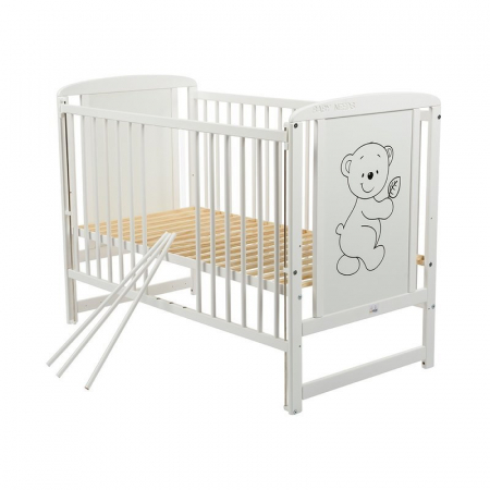 Patut din lemn Timmi 120x60 cm cu laterala culisanta Alb - BabyNeeds [3]