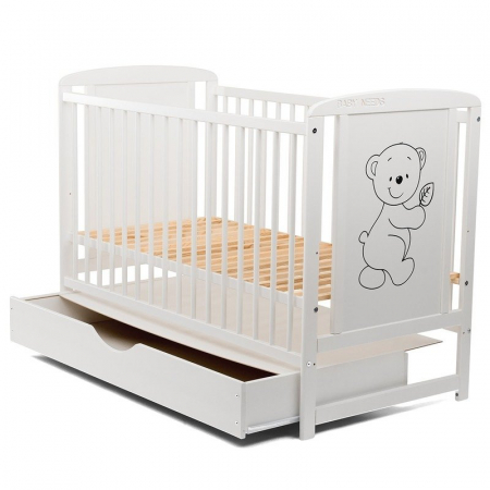 Patut din lemn Timmi 120x60 cm cu sertar Alb - BabyNeeds [5]